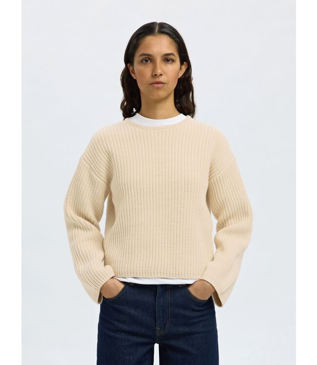 Selected Femme SLFSELMA SUS LS Knit O-Neck - Birch