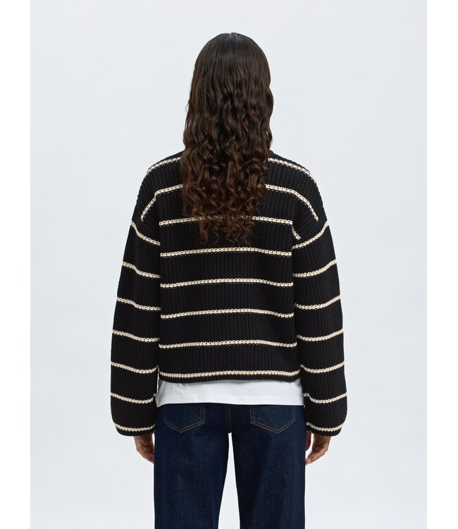 Selected Femme SLFSELMA SUS LS Knit O-Neck - Black-Birch Stripes