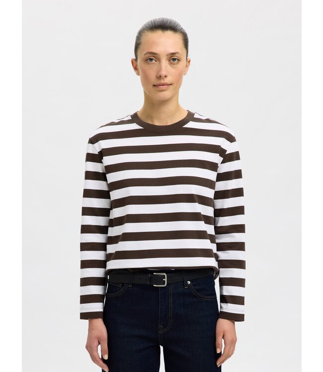 Selected Femme SLFESSENTIAL L/S Striped Boxy Tee - Delicioso_BW - Wide