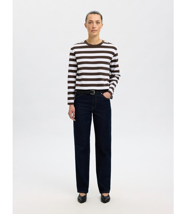 Selected Femme SLFESSENTIAL L/S Striped Boxy Tee - Delicioso_BW - Wide