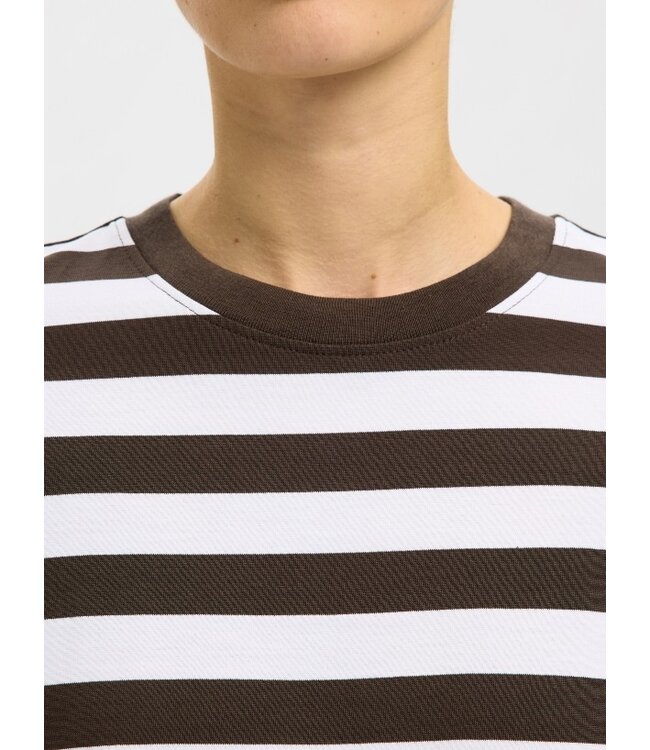 Selected Femme SLFESSENTIAL L/S Striped Boxy Tee - Delicioso_BW - Wide