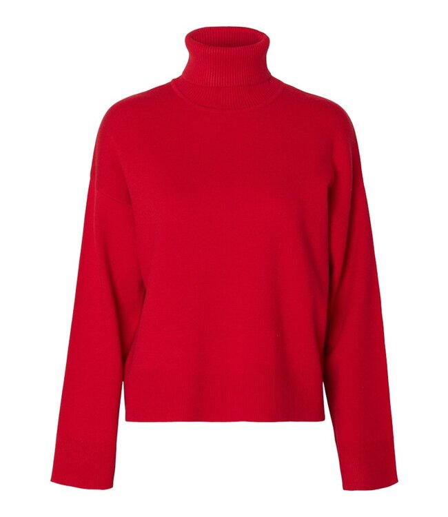 Selected Femme SLFKAMMA LS Knit Roll Neck - Equestrian Red