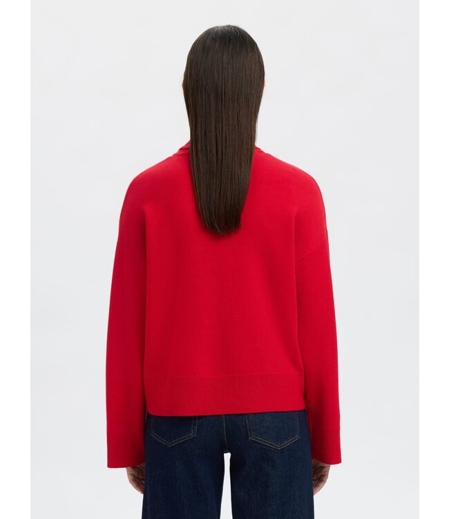 Selected Femme SLFKAMMA LS Knit Roll Neck - Equestrian Red