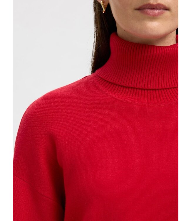 Selected Femme SLFKAMMA LS Knit Roll Neck - Equestrian Red