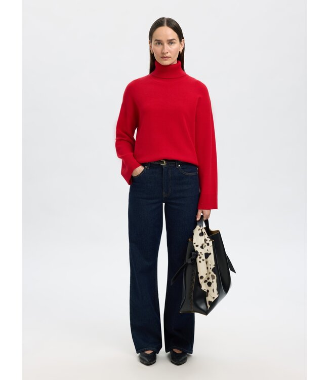 Selected Femme SLFKAMMA LS Knit Roll Neck - Equestrian Red