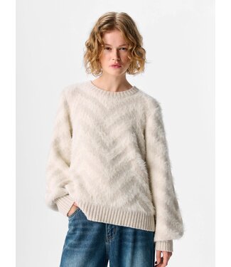 Object OBJHOLLOW L/S RE Knit Pullover - White Sand