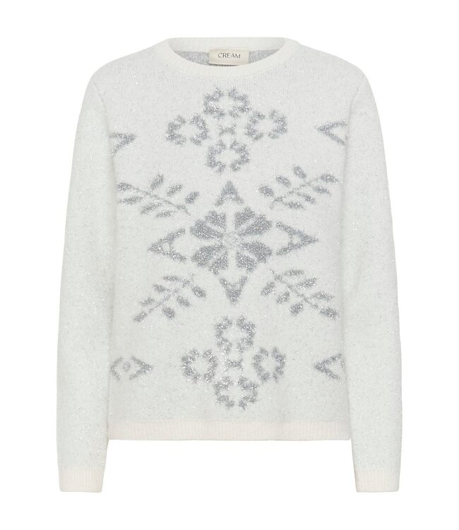 CREAM CRTinsel Knit Pullover - Whisper White Snowflake
