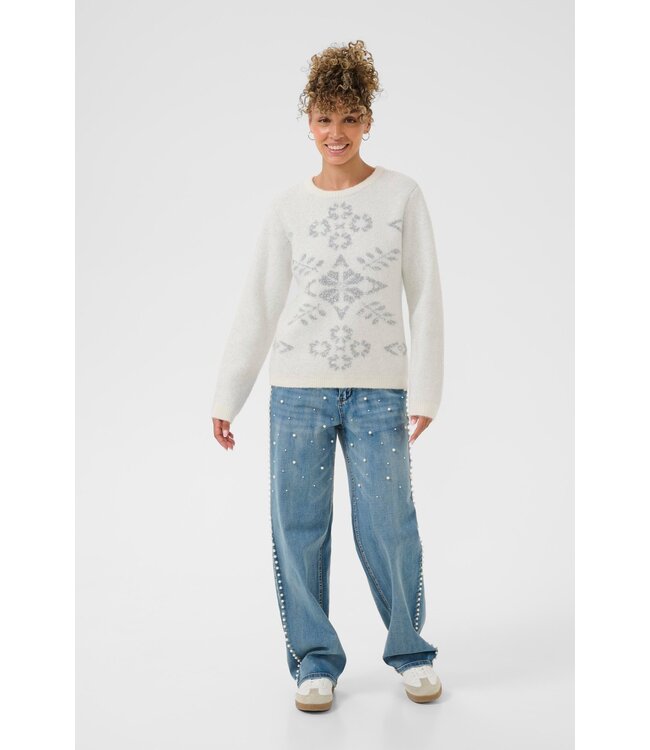 CREAM CRTinsel Knit Pullover - Whisper White Snowflake