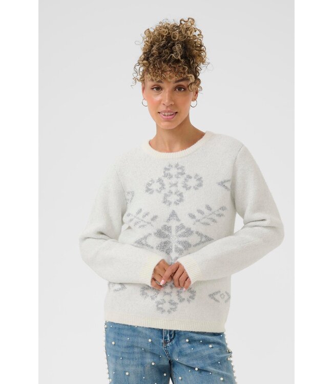 CREAM CRTinsel Knit Pullover - Whisper White Snowflake