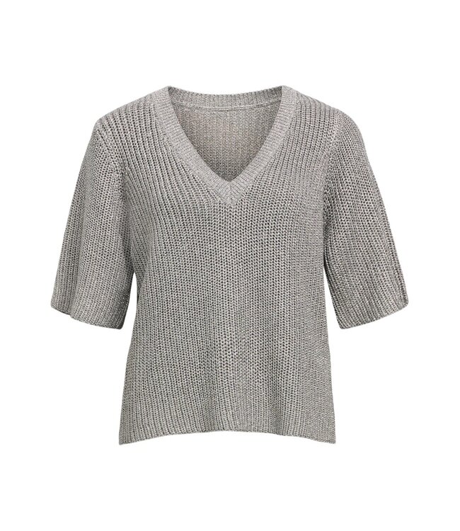 Object OBJKORA Knit S/S RE Pullover - Silver Lurex