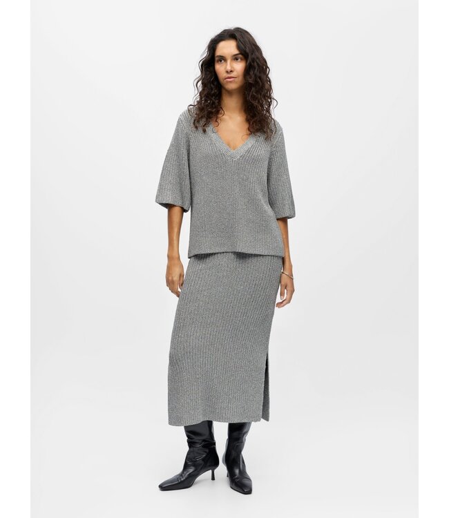 Object OBJKORA Knit S/S RE Pullover - Silver Lurex