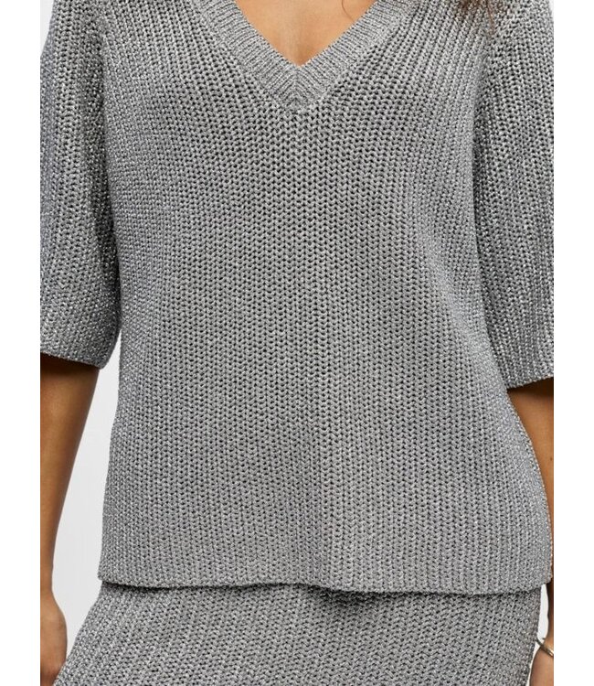Object OBJKORA Knit S/S RE Pullover - Silver Lurex
