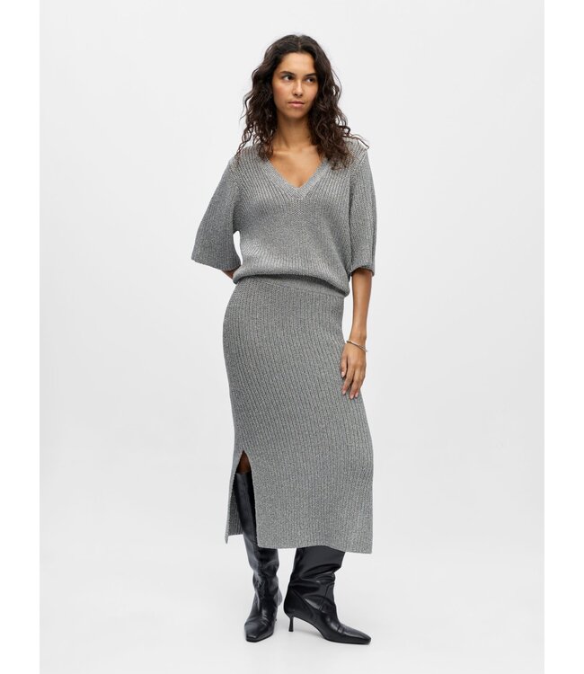 Object OBJKORA Knit MW RE Skirt - Silver Lurex