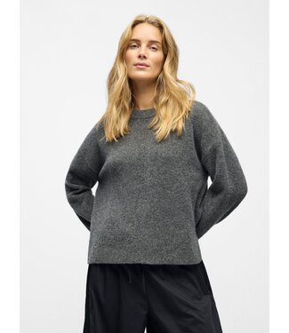 Object OBJJUNO L/S LO O-Neck Knit - Dark Grey Melange