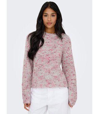 JDY JDYLEAH L/S O-Neck Pullover - Cloud Dancer W. PURPLE POTION/CARMINE ROSE