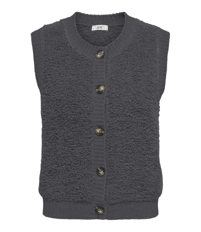 JDY JDYEIRA Life S/L On Button  Knit Vest - Asphalt