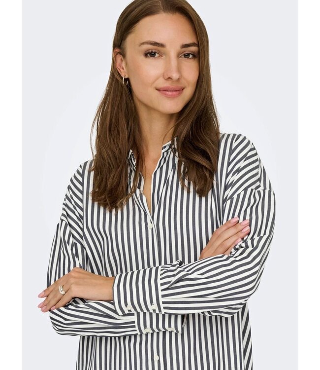 JDY JDYVESPER L/S Loose Shirt - Cloud Dancer: Chocolate Torte Stripes