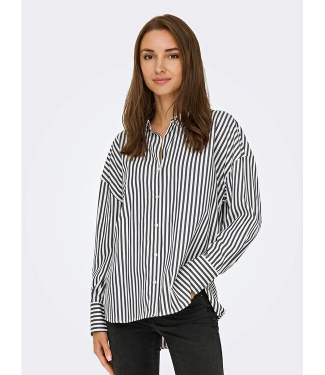 JDY JDYVESPER L/S Loose Shirt - Cloud Dancer: Chocolate Torte Stripes
