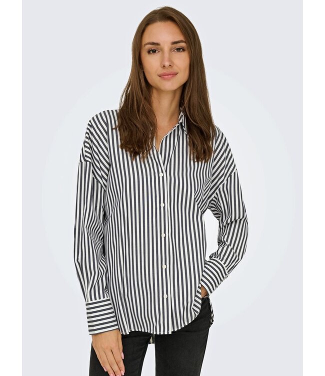 JDY JDYVESPER L/S Loose Shirt - Cloud Dancer: Chocolate Torte Stripes