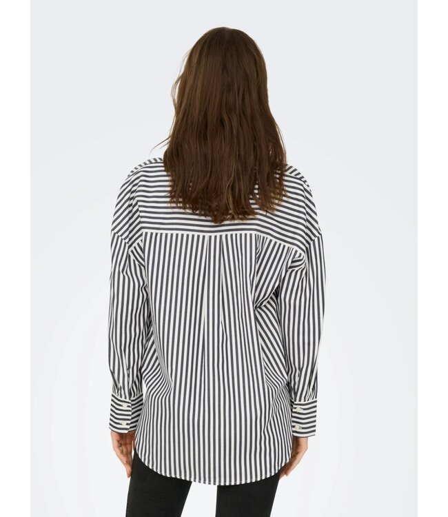 JDY JDYVESPER L/S Loose Shirt - Cloud Dancer: Chocolate Torte Stripes