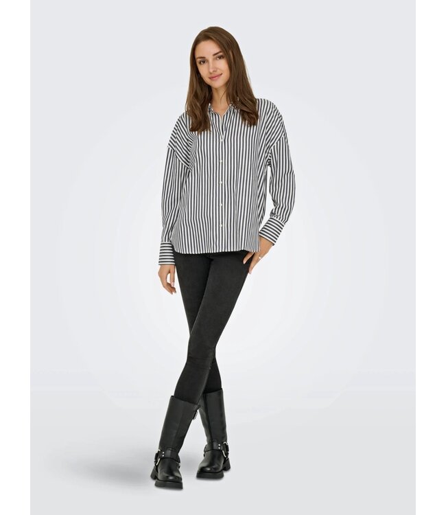 JDY JDYVESPER L/S Loose Shirt - Cloud Dancer: Chocolate Torte Stripes