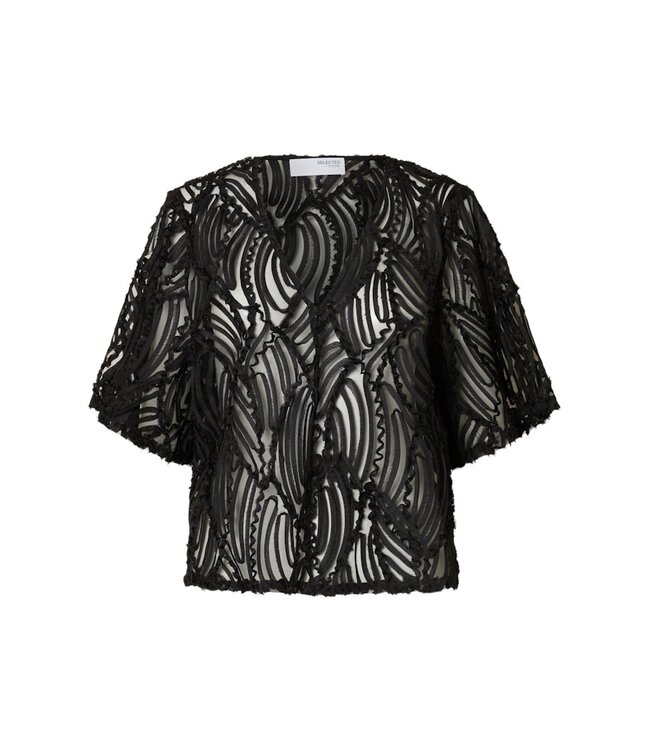 Selected Femme SLFSABINE 2/4 V-Neck Top - Black