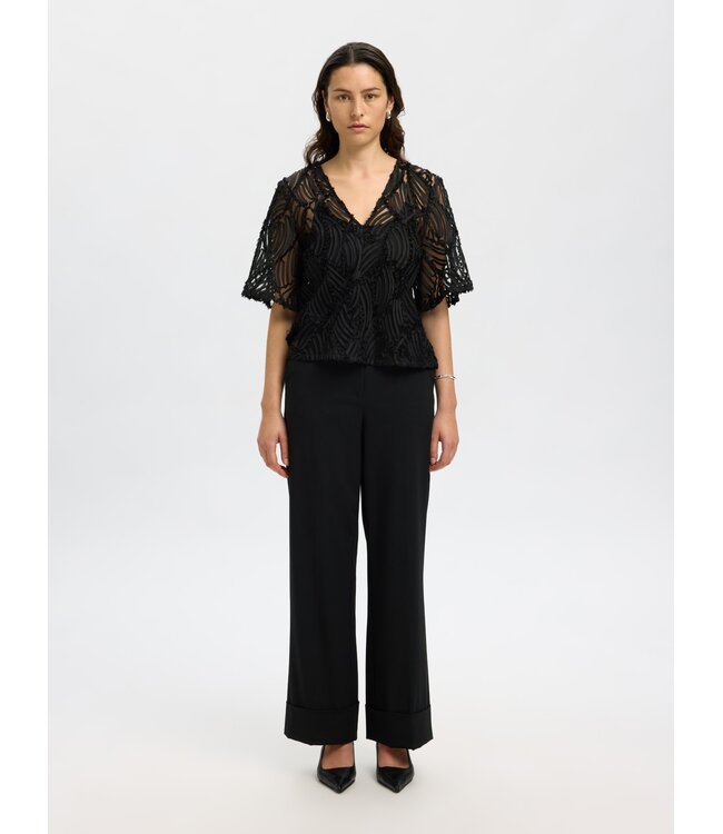 Selected Femme SLFSABINE 2/4 V-Neck Top - Black