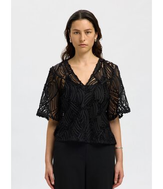 Selected Femme SLFSABINE 2/4 V-Neck Top - Black