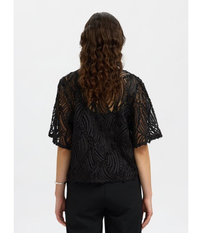 Selected Femme SLFSABINE 2/4 V-Neck Top - Black