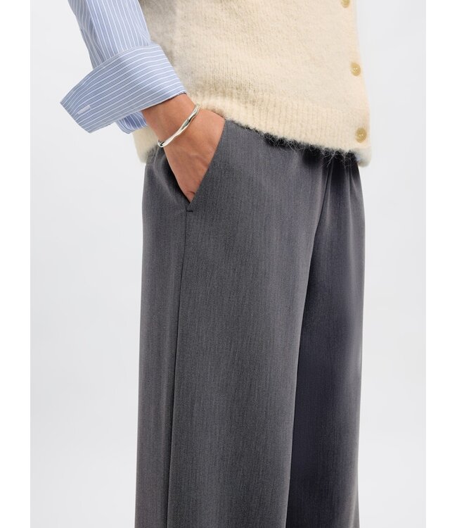 Selected Femme SLFPATRICIA MW Wide Pant - Medium Grey Melange