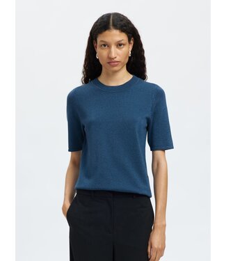 Selected Femme SLFLURA Lurex 2/4 Knit O-Neck - Key Largo Lurex