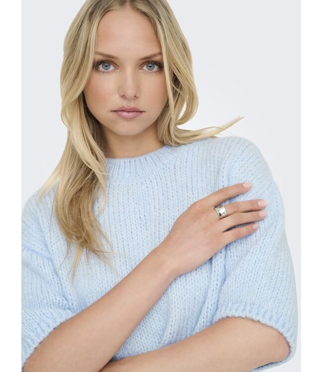 JDY JDYLINEA S/S Knit O-Neck Pullover - Cashmere Blue