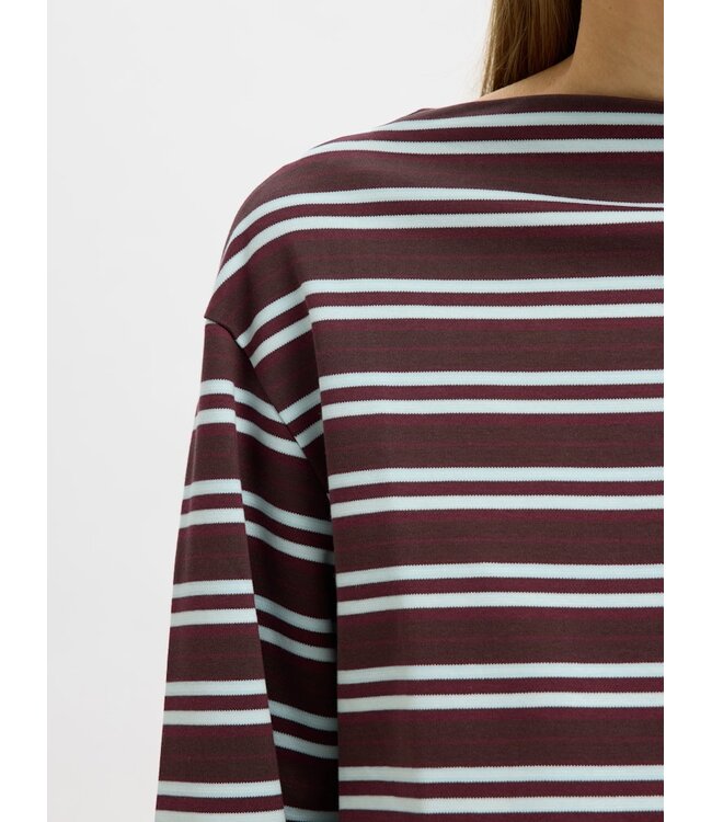 Selected Femme SLFPOLLY LS Boatneck Striped Tee - Light Blue/Fig