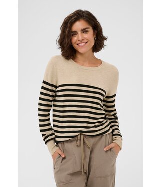 KAFFE KAlizza Striped Knit Pullover - Feather Grey/Black Stripe