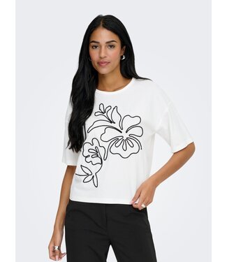 JDY JDYCALLY Life S/S EMB Top - Cloud Dancer