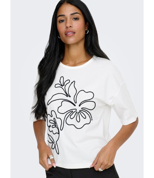 JDY JDYCALLY Life S/S EMB Top - Cloud Dancer