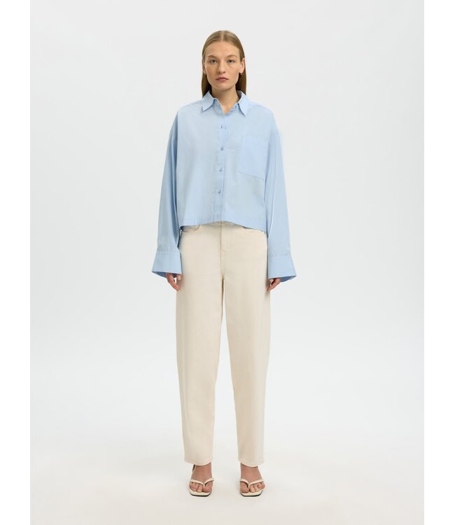 Selected Femme SLWASTHA LS Cropped Boxy Shirt - Cashmere Blue