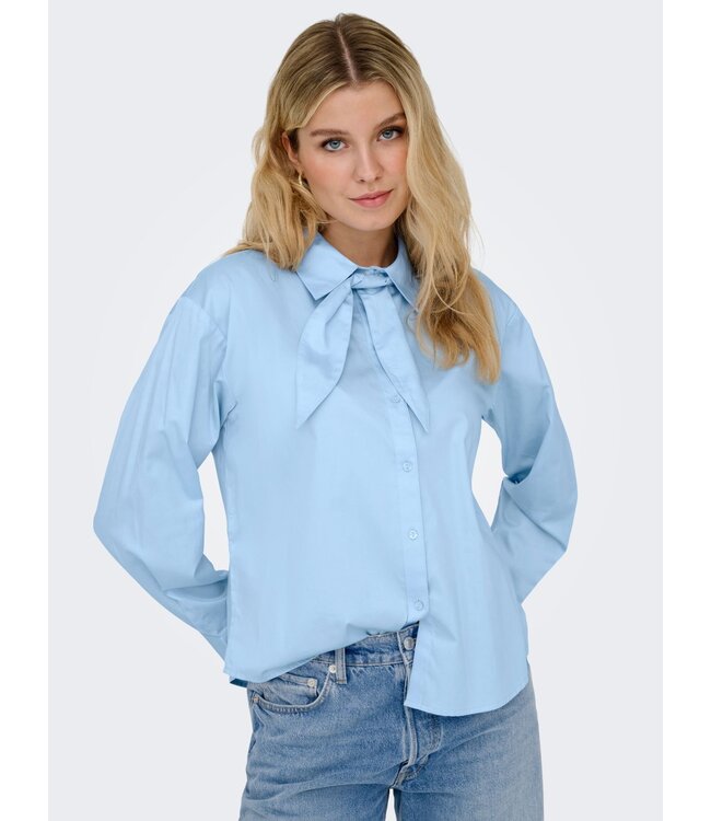 JDY JDYWILLOW Loose L/S Bow Shirt - Cerulean