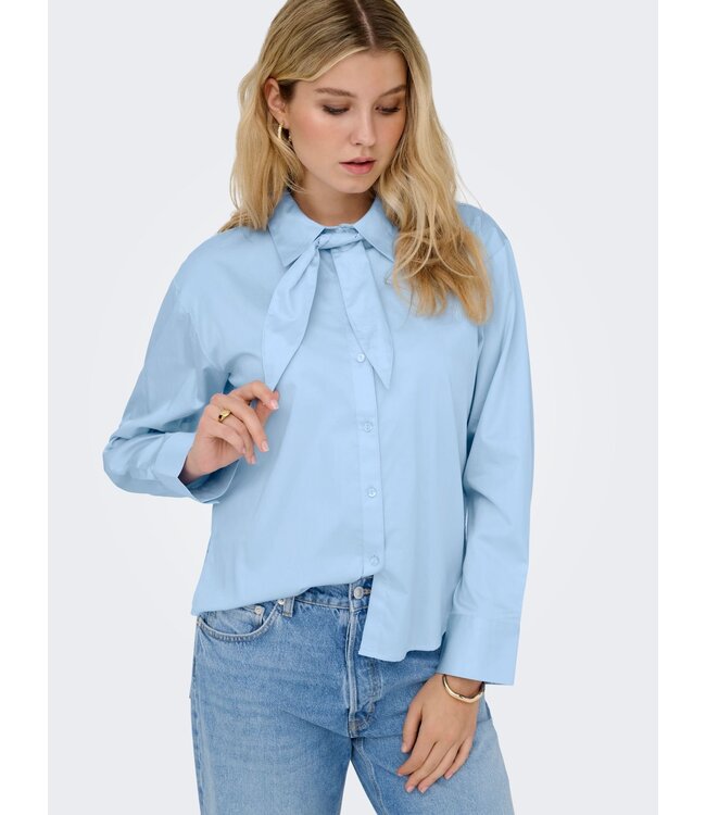 JDY JDYWILLOW Loose L/S Bow Shirt - Cerulean
