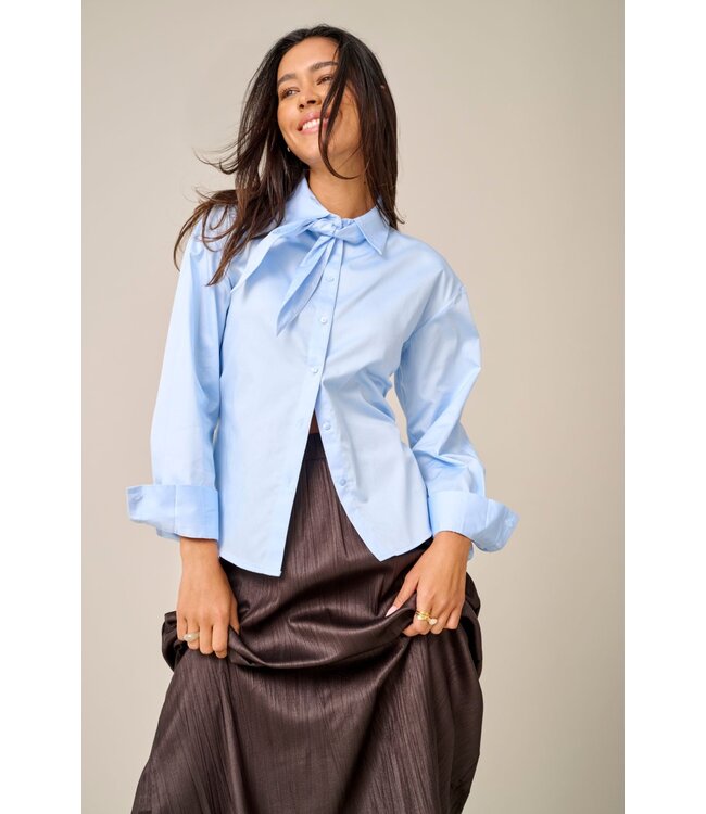 JDY JDYWILLOW Loose L/S Bow Shirt - Cerulean