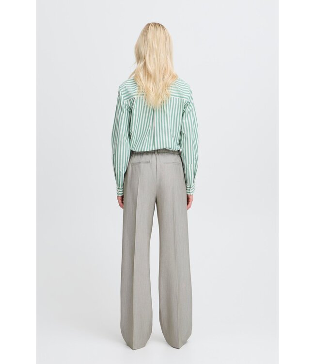 b.young BYDANTA Wide Leg Pants 2 - Vetiver Melange - Grijze Dames broek met Wijde Pijpen
