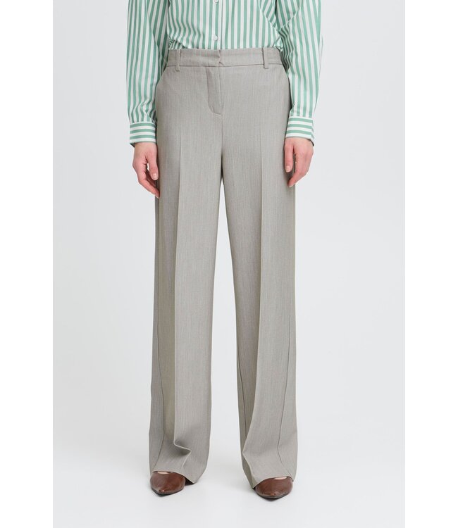 b.young BYDANTA Wide Leg Pants 2 - Vetiver Melange - Grijze Dames broek met Wijde Pijpen