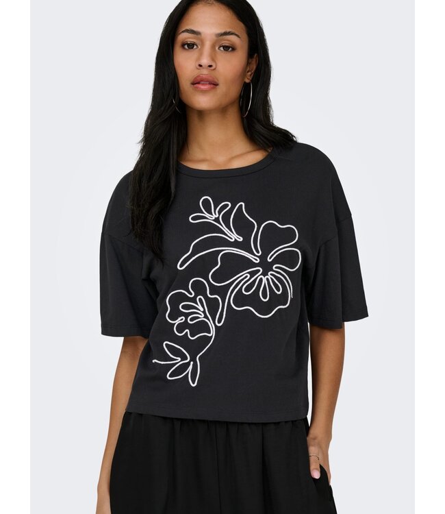 JDY JDYCALLY Life S/S EMB Top - Black