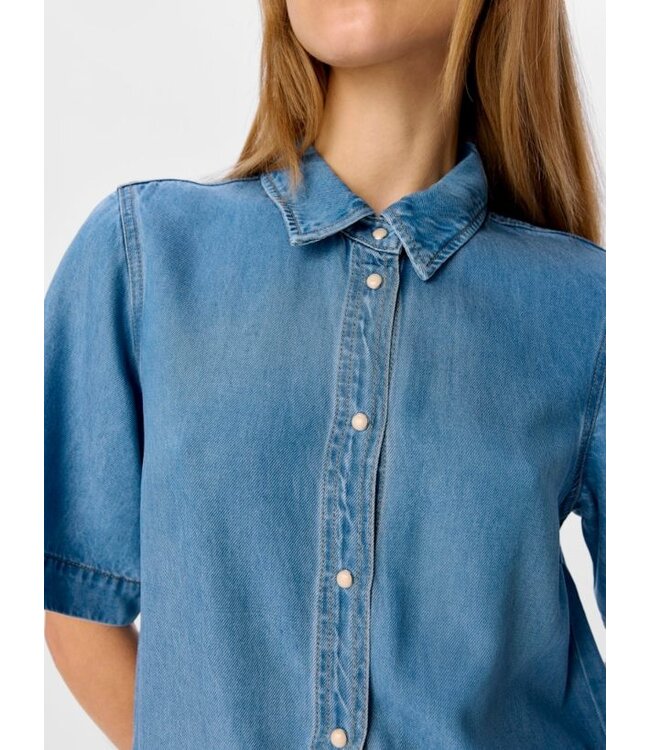 Object OBJFRAME dames denimjurk in Light Blue Denim met kraag & drukknopen