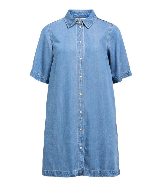 Object OBJFRAME dames denimjurk in Light Blue Denim met kraag & drukknopen