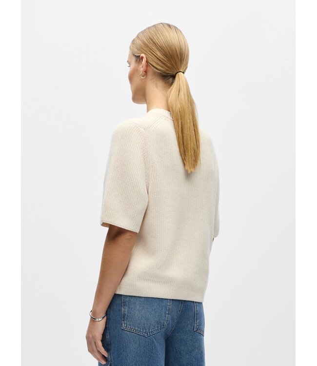 Object OBJFLO Knit Pullover White Sand – Dames Trui Korte Mouw met Ronde Hals