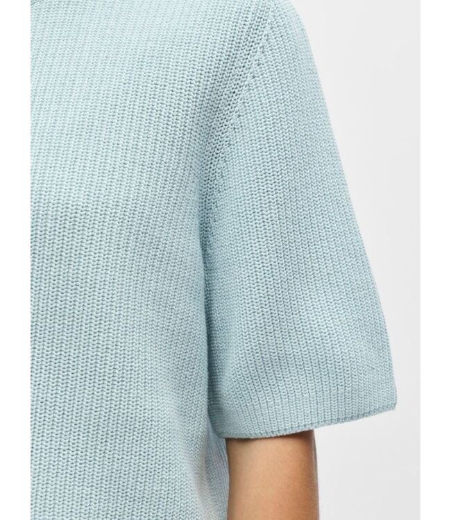 Object OBJFLO Knit Pullover Winter Sky – Dames gebreide top met halve mouwen