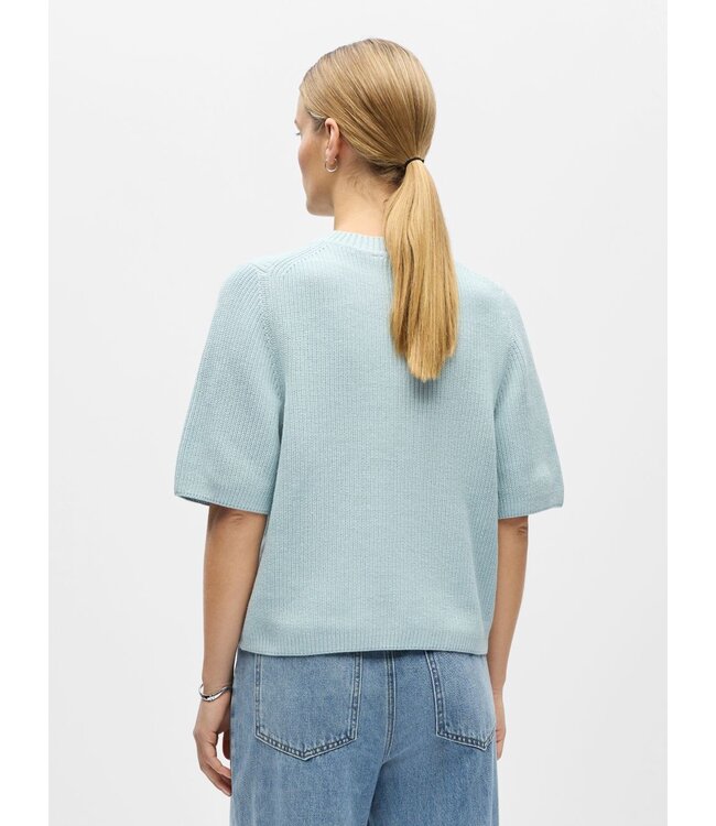 Object OBJFLO Knit Pullover Winter Sky – Dames gebreide top met halve mouwen