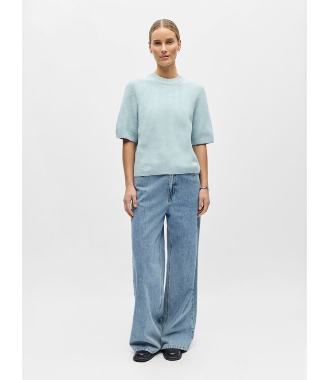 Object OBJFLO Knit Pullover Winter Sky – Dames gebreide top met halve mouwen
