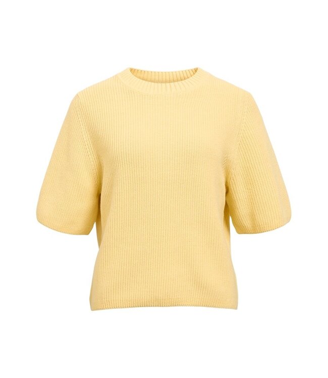 Object OBJFLO Knit Pullover Sunlight – Dames knit top met halve mouwen en ronde hals